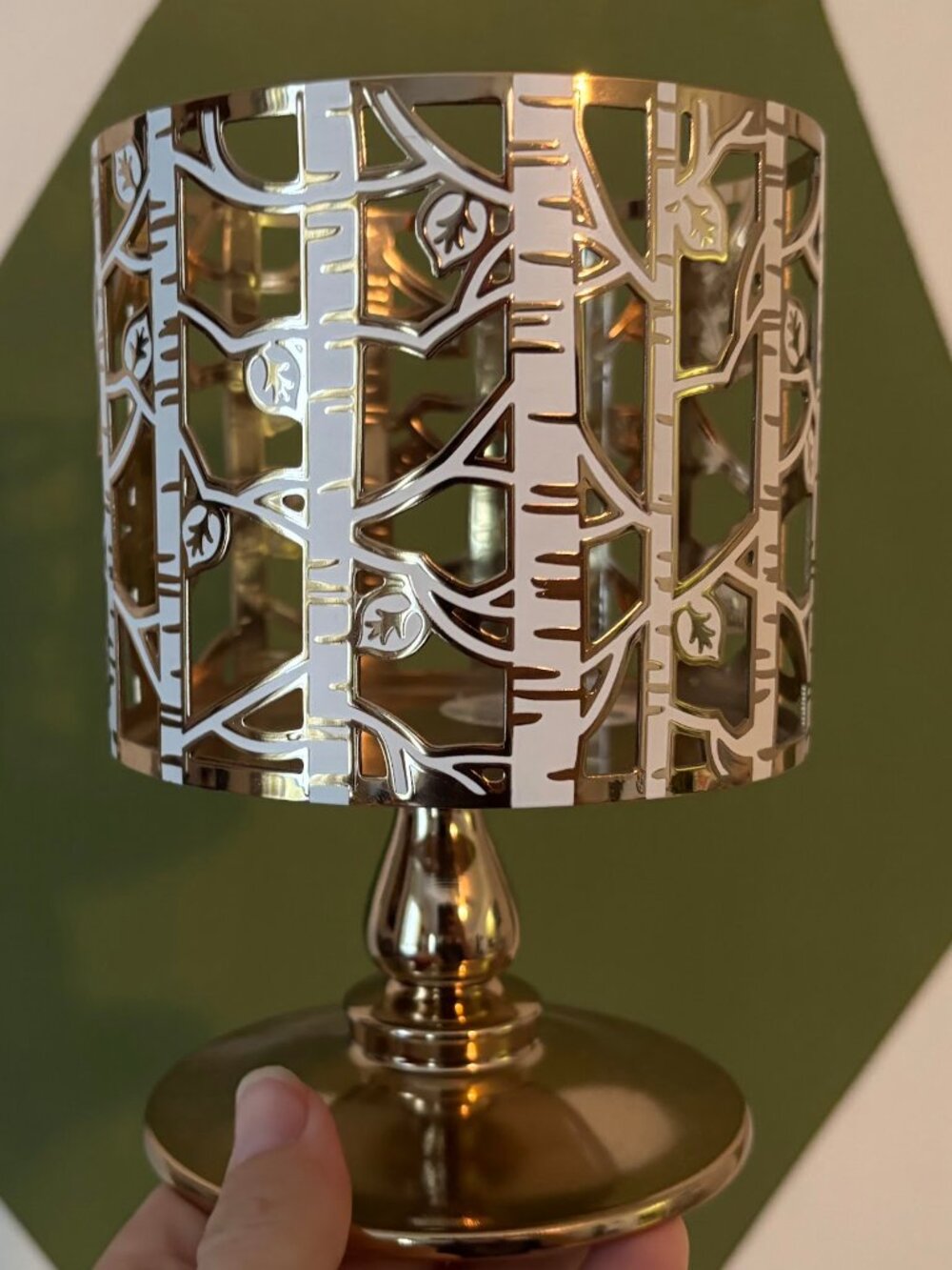 NWT! Bath & Body Works White/Gold Birch Leaves Candle Holder
